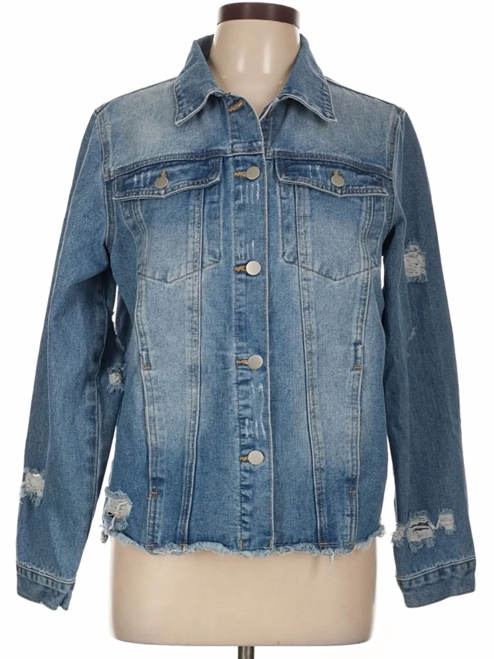 Classic Blue Denim Distressed Jean Jacket